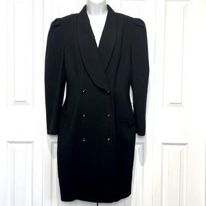 Vintage Rare Wayne Clark Black Wool‎ Double Breasted Coat Dress Size 10